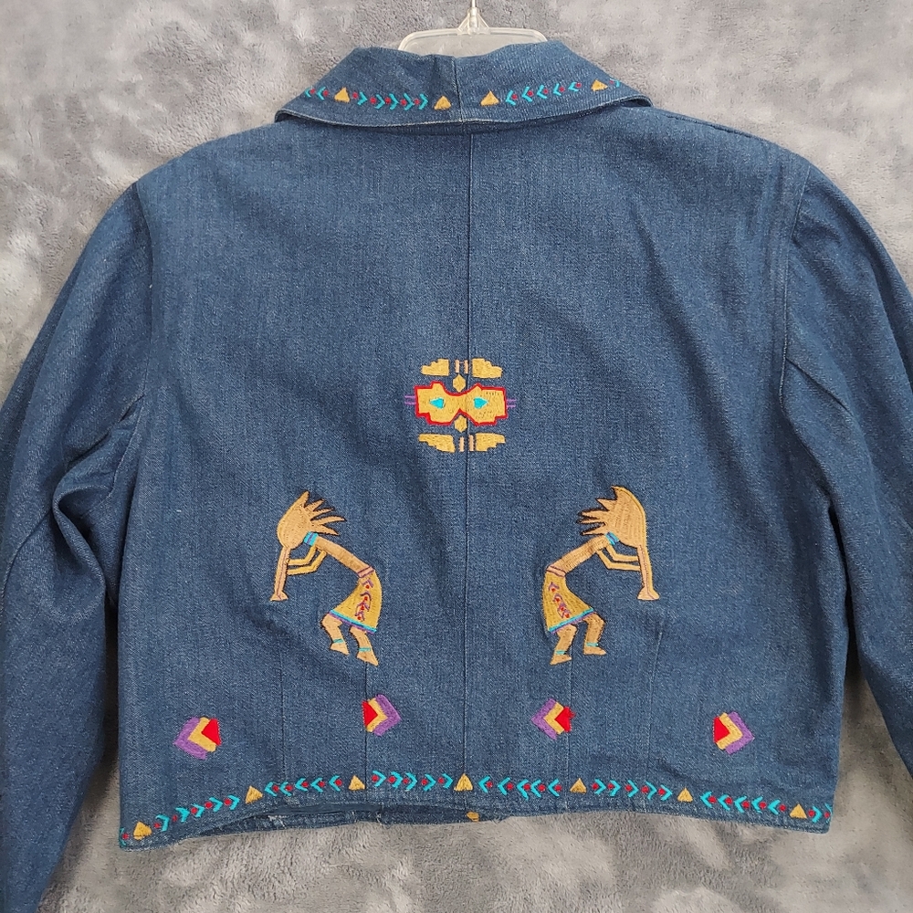 New Identity Cropped Denim Jacket With Embroidery, Women's L, Blue - Picture 5 of 12